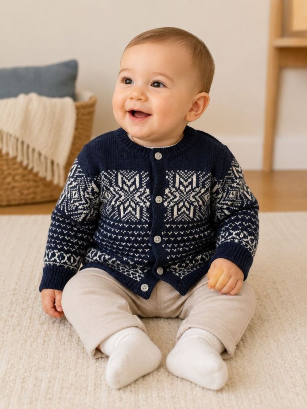 NWT Ralph Lauren Snowflake Cotton Blend Cardigan Navy Sz 9-12mos/3-6 mos 2 Avail